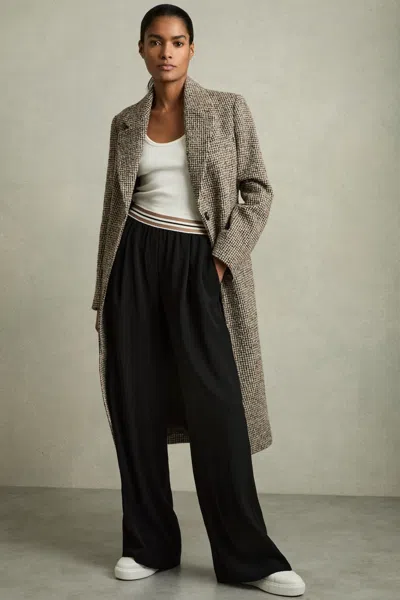 Reiss Black Abs Petite Stripe-waistband Wide-leg Trousers
