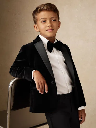 Reiss Black Ace Single-breasted Velvet Tuxedo Blazer