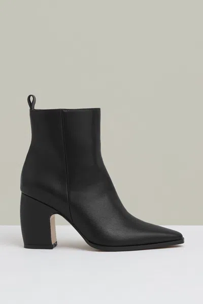 Reiss Black Leather Blocked Heel Ankle Boots