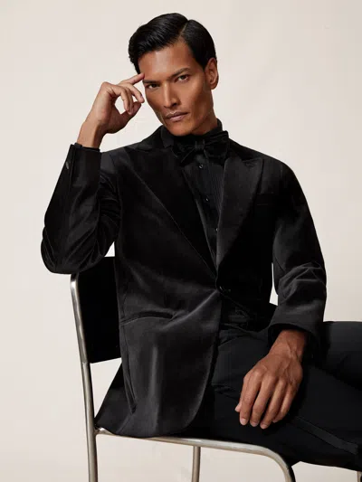 Reiss Black Apsara Tailored Single-breasted Velvet Blazer Tailored-fit