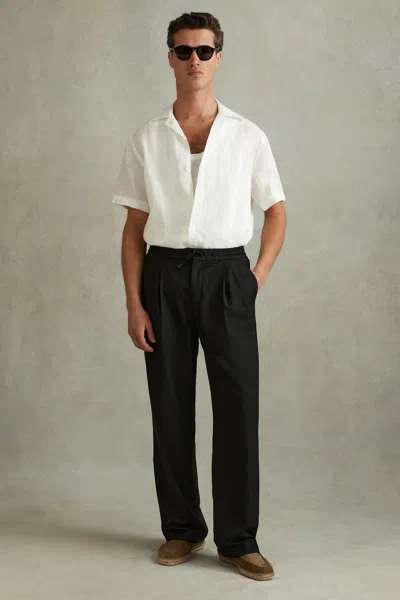 Reiss Black Relaxed Twill Drawstring Trousers
