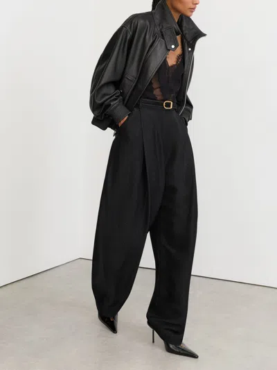 Reiss Black Aries Jacquard Deep-pleat Barrel-leg Trousers