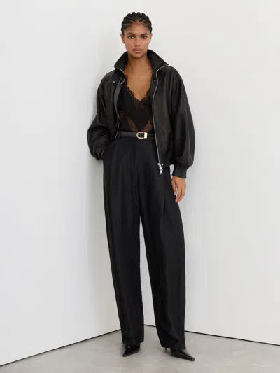 Reiss Black Aries Petite Jacquard Deep-pleat Barrel-leg Trousers In Purple
