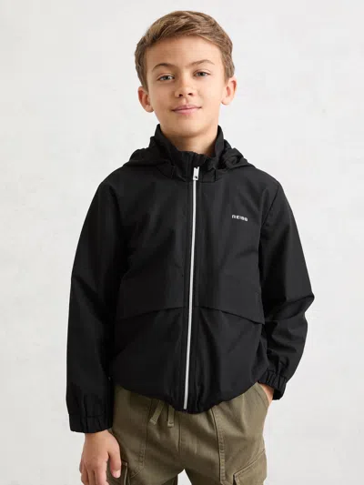 Reiss Kids' Black Zip-through Hooded Logo Jacket