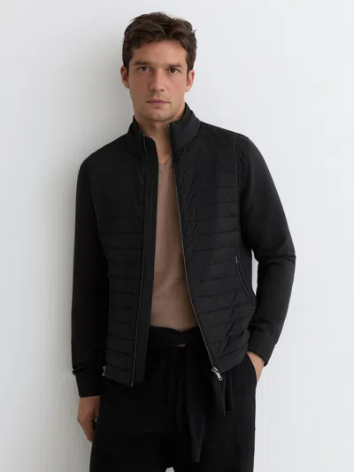 Reiss Black Asher Hybrid Interlock-jersey Quilted Jacket