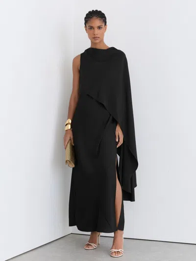 Reiss Womens Black Winnie Cape-detail Woven Maxi Dress