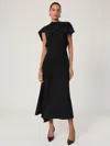 Reiss Womens Black Saskia Asymmetric Draped Woven Midi Dress In Black