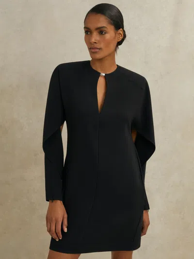 Reiss Black Atelier Crepe Sheer-back Mini Dress In Blue