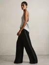 Reiss Black Atelier Crepe Wide Leg Stitch Trousers In Black