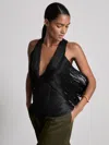 Reiss Black Atelier Draped Fringe Deep-v Top In Black