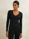 Reiss Maeve V-neck Silk Blend Sweater In Black