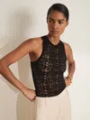 Reiss Womens Black Francesca Ladder-knit Slim-fit Woven Bodysuit In Black