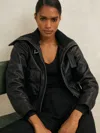 Reiss Black Atelier Leather Rib-trim Jacket In Black