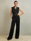 Reiss Black Atelier Wide-leg Tuxedo Jumpsuit In Black