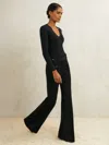 Reiss Black Atelier Wool Stud Flared Trousers In Black