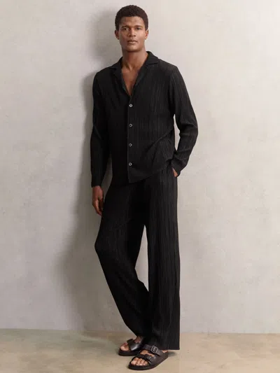 Reiss Black Augustine Wide Leg Plisse Trousers