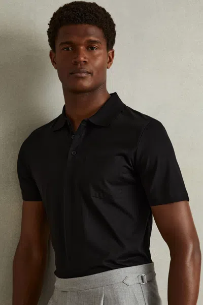 Reiss Black Austin Mercerised Cotton Polo Shirt