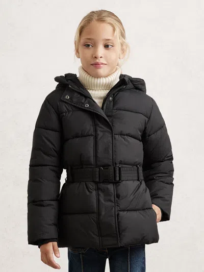 Reiss Black Ava 9-13 Yrs Short Belted Puffer Coat