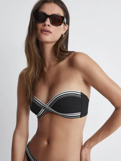 Reiss Black Bandeau Colourblock Bikini Top