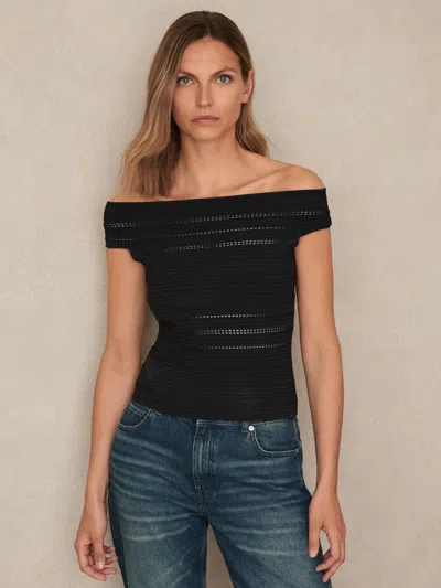 REISS BLACK BARDOT OPEN KNIT TOP