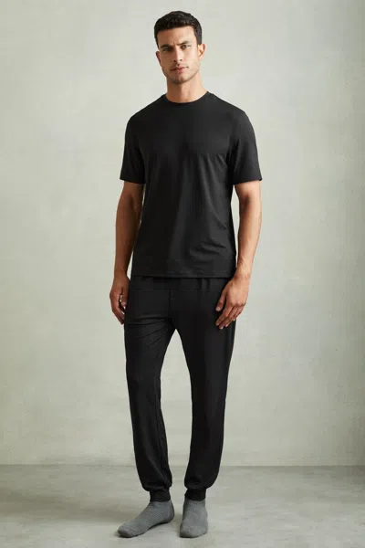 Reiss Black Tapered Stretch-jersey Joggers