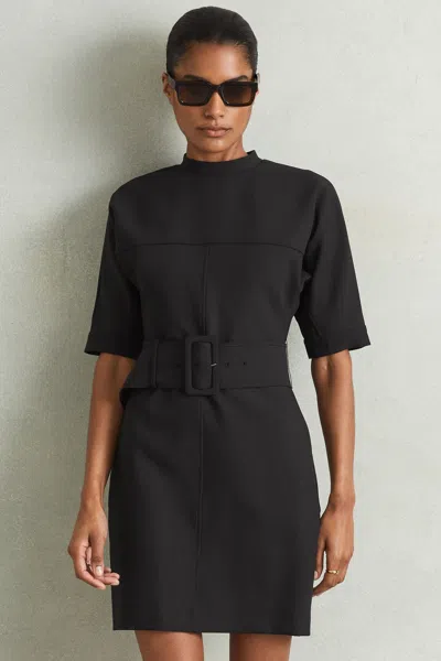 Reiss Black Belted Mini Dress