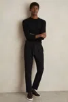 Reiss Black Belted Technical Tapered Trousers