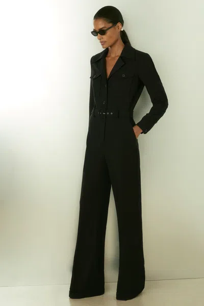 Reiss Black Ray Belted Utility Jumpsuit In Black