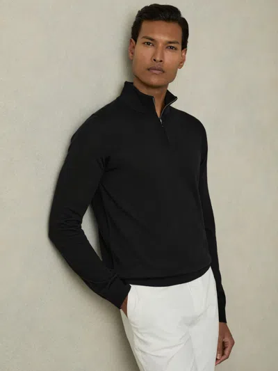 Reiss Black Blackhall Merino Wool Half-zip Jumper