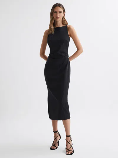 Reiss Black Bodycon Boat Neck Midi Dress