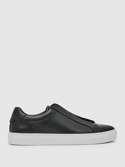 Reiss Black Bonded-leather Concealed-lace Trainers