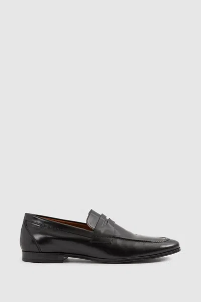 Reiss Black Bray Leather Patent Leather Saddle Loafers