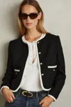 Reiss Black Wool Blend Contrast Trim Jacket In Black