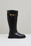 Reiss Black Leather Buckled Knee-high Boots In Black