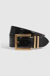 Reiss Black Brompton Patent Leather Crocodile Design Belt In Black