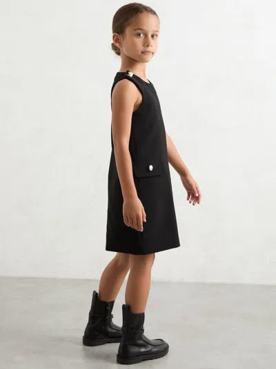 Reiss Black Button Detail Sleeveless Shift Dress