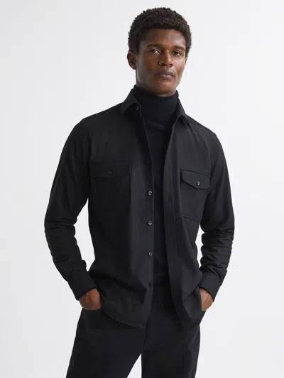 Reiss Black Button-through Twin Pocket Overshirt