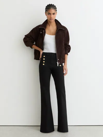 Reiss Black Button-detail High-rise Flared Jeans