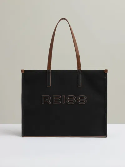 Reiss Black Canvas Logo Tote Bag