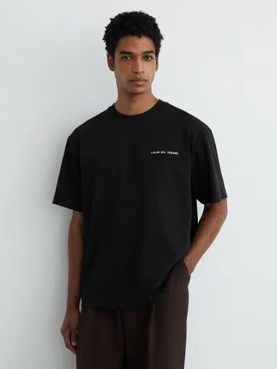 Reiss Black Casa Cotton Logo Short-sleeve Relaxed T-shirt