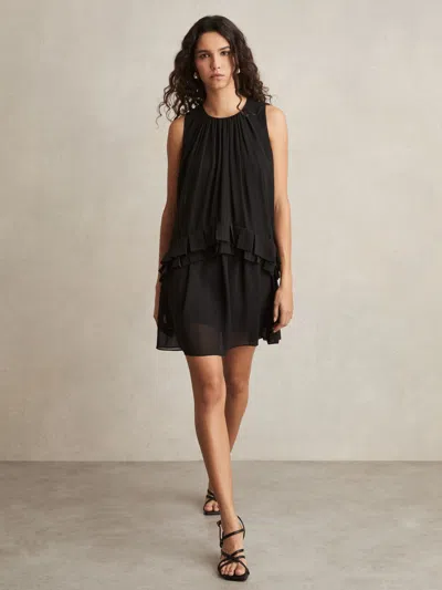 Reiss Black Chiffon Tiered Ruffle Dress