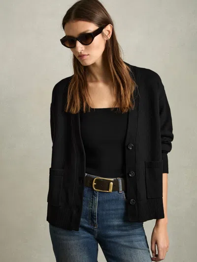 REISS REISS BLACK HARPER CHUNKY KNITTED CARDIGAN