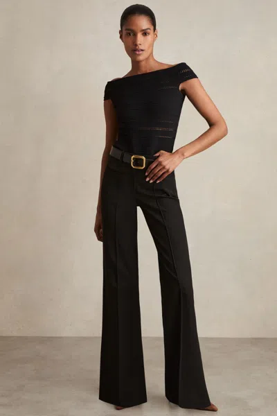 Reiss Black Petite High Rise Flared Trousers