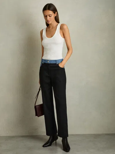 Reiss Black Colour-block Straight-leg Jeans