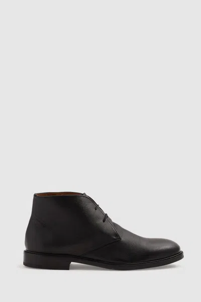 Reiss Black Cooper Grained Leather Chukka Boots