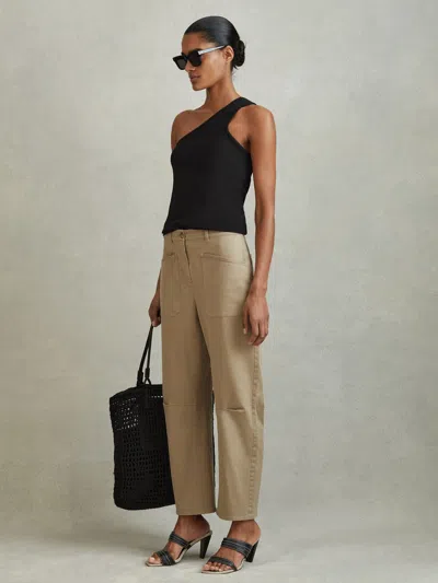 Reiss Black Cotton Blend One-shoulder Top