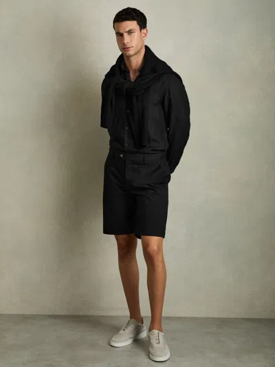 Reiss Black Cotton Chino Shorts With Stretch