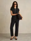 Reiss Nellie Knitted Zip Jumpsuit In Black