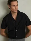 Reiss Mens Sampson Camp-collar Cotton Shirt Black In Black