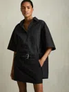 Reiss Black Cotton Woven Belted Shirt Dress In Black